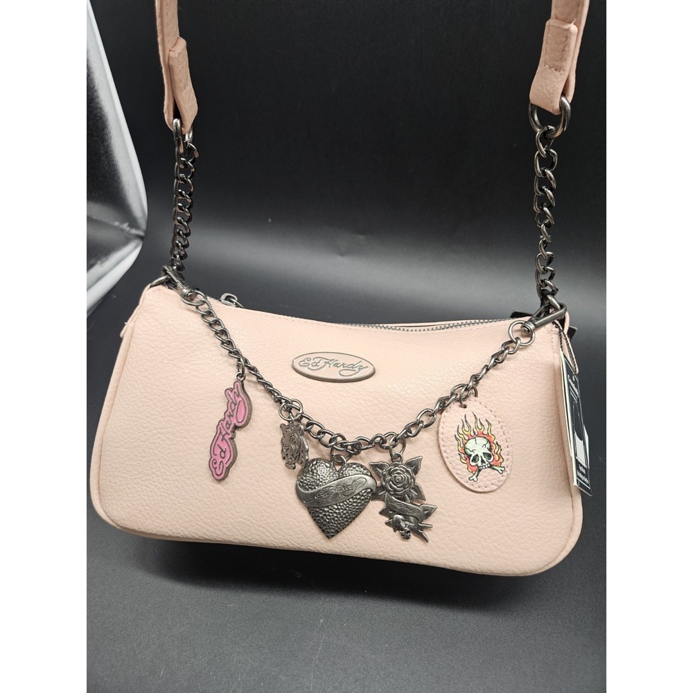 Ed Hardy small PURSE W/ Charms Shoulder/Crossbody Bag NWT Rare Light‎ Pink/Blush